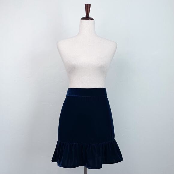 J. Crew Navy Blue Velvet Flounce Ruffle Mini Skirt NWT - Picture 10 of 10